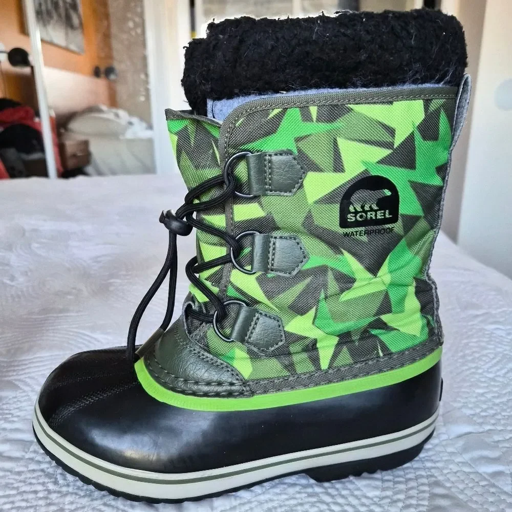 VGUC Sorel Yoot Pac Boots Black Green Boot Sz 5 Waterproof Winter